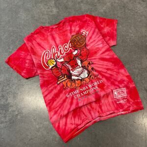 Vintage Y2K Chicago Bulls NBA 6 Time World Champ Red Tie Dye Mitchell Ness M